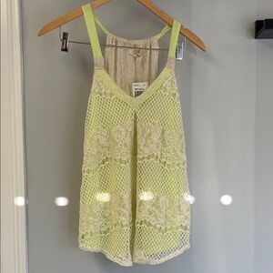 Rewind 80’s inspired Soft Beige Scoop Neck Tank Lime Green Sz L